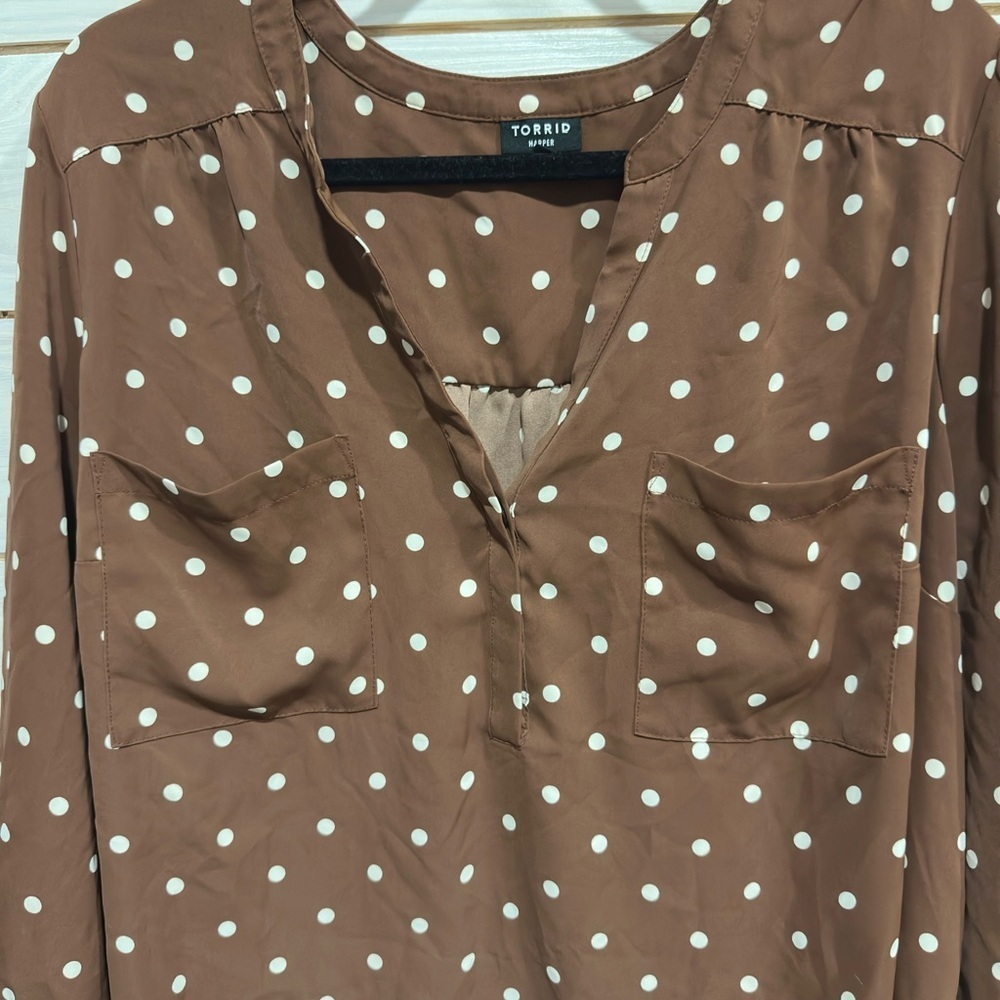Torrid Chocolate Polka Dot Blouse - Picture 2 of 8